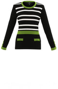 Green Black & White Striped Classic Jumper