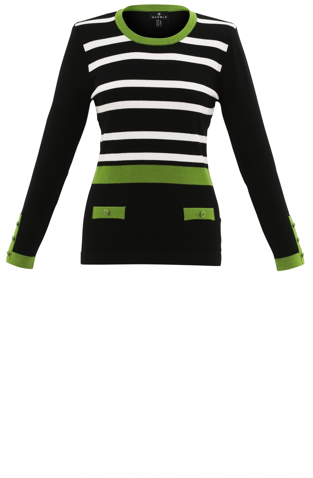 Green Black & White Striped Classic Jumper