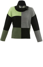 Green Block Print Jumper with Cowl Neck