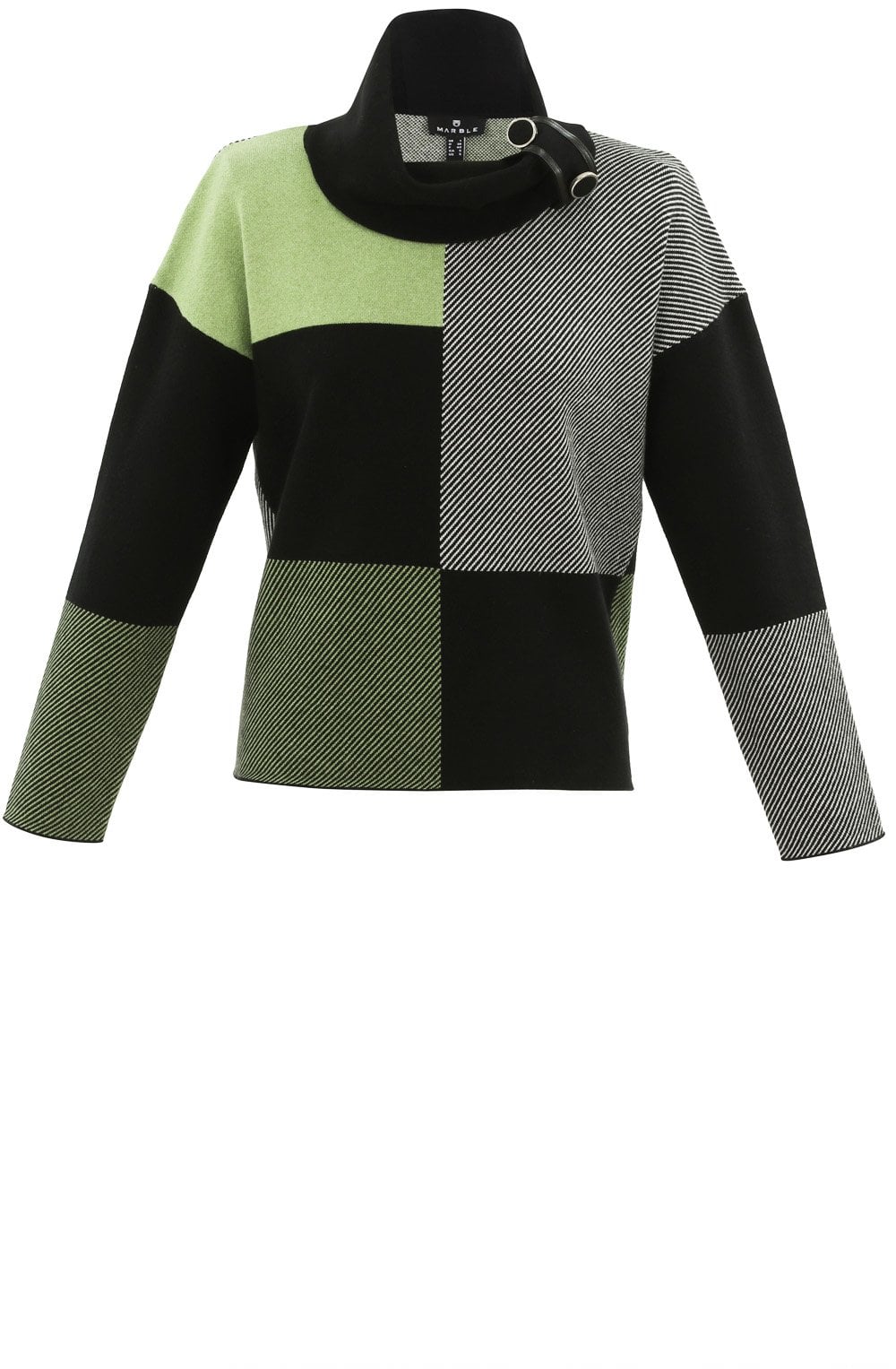 Green Block Print Jumper with Cowl Neck