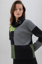 Green Block Print Jumper with Cowl Neck