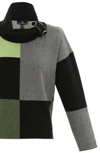 Green Block Print Jumper with Cowl Neck