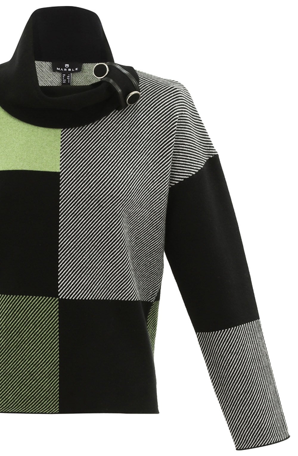 Green Block Print Jumper with Cowl Neck