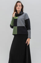Green Block Print Jumper with Cowl Neck
