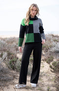 Green Block Print Jumper with Cowl Neck