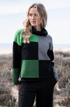 Green Block Print Jumper with Cowl Neck