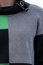 Green Block Print Jumper with Cowl Neck