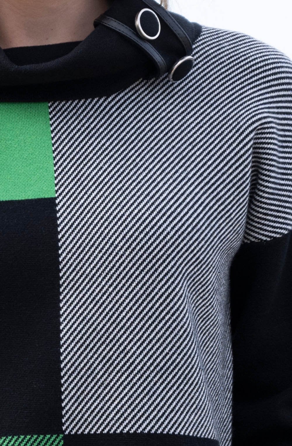 Green Block Print Jumper with Cowl Neck