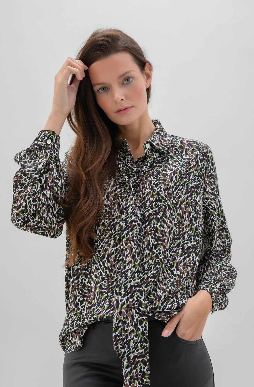 Green Chocolate & Black Print Blouse
