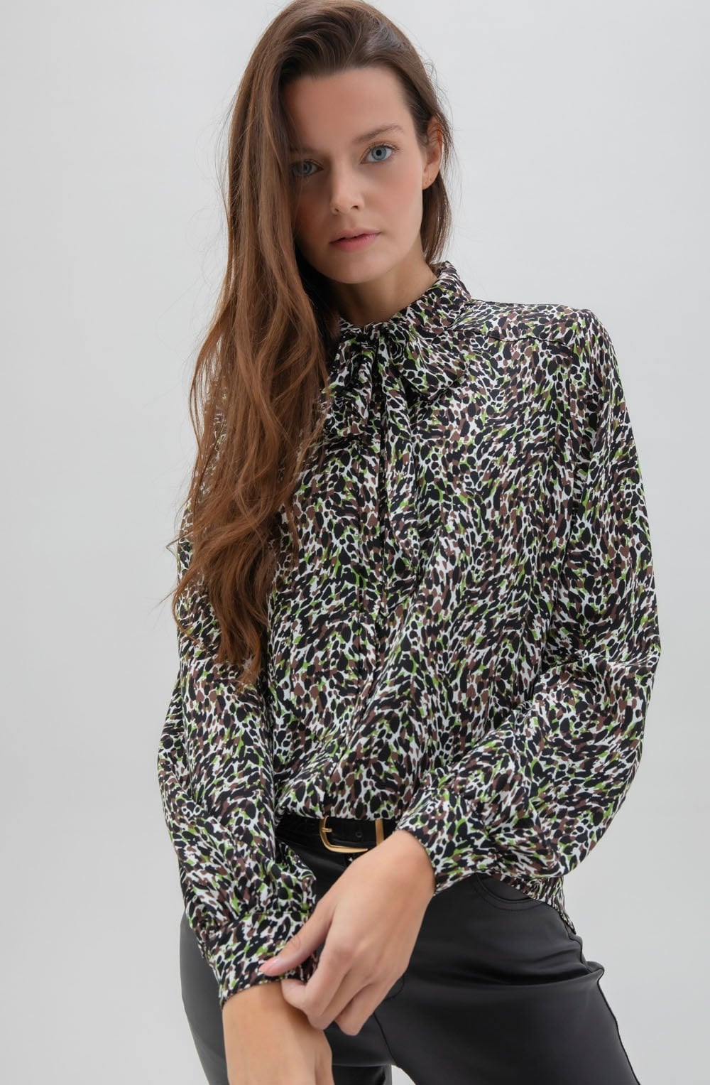 Green Chocolate & Black Print Blouse