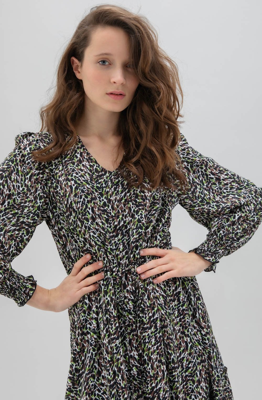 Green Chocolate & Black Print Dress
