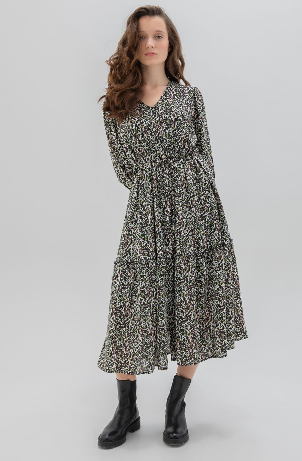 Green Chocolate & Black Print Dress