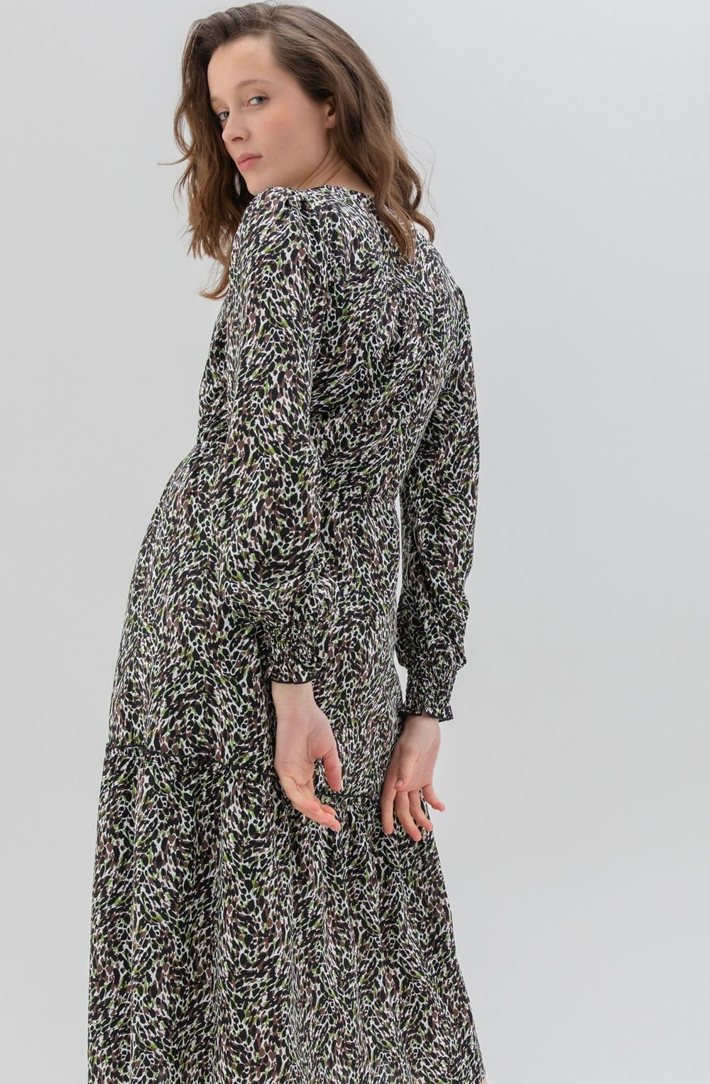 Green Chocolate & Black Print Dress