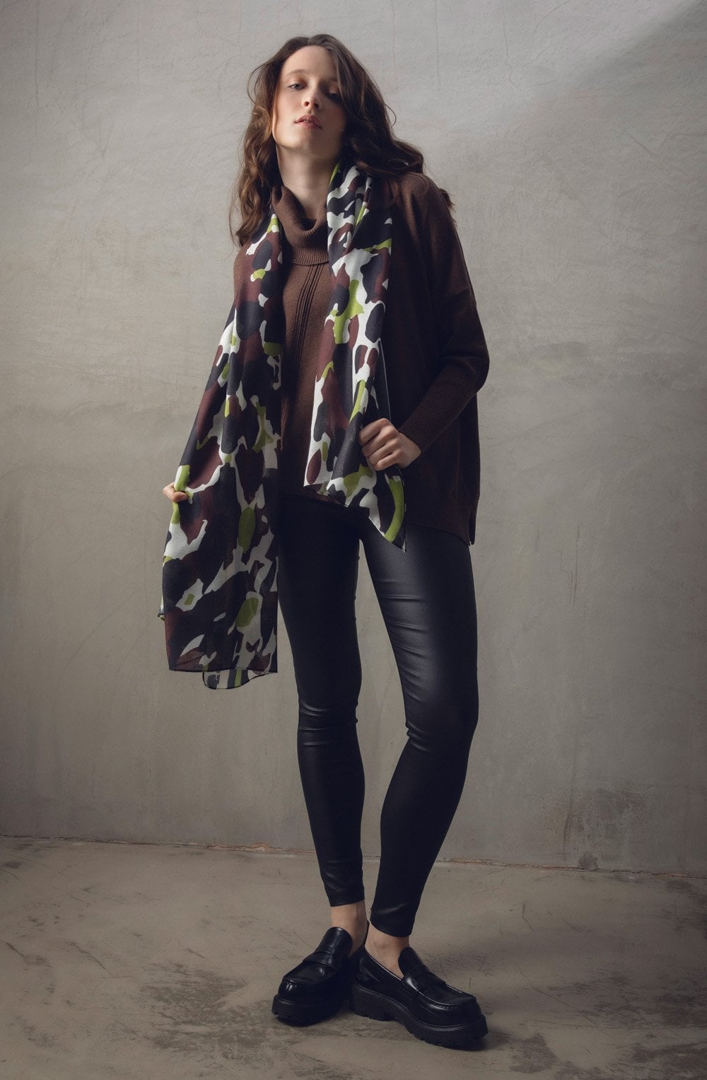 Green Chocolate & Black Print Scarf