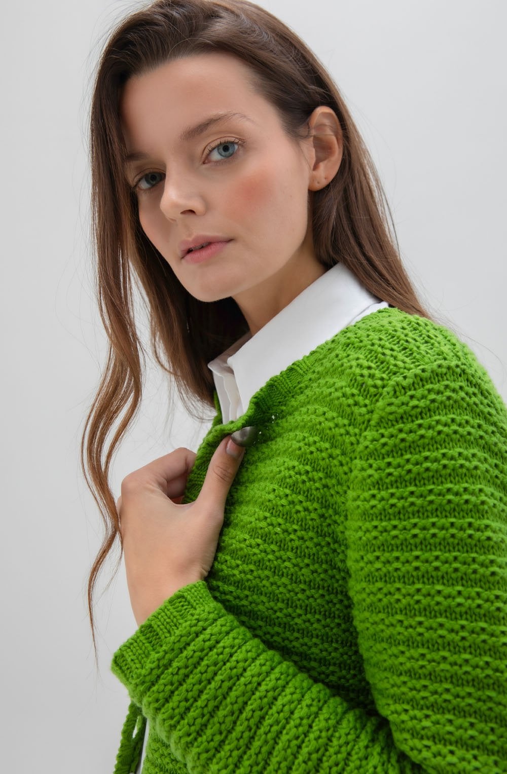 Green Cotton Mix Chunky Knit Cardigan