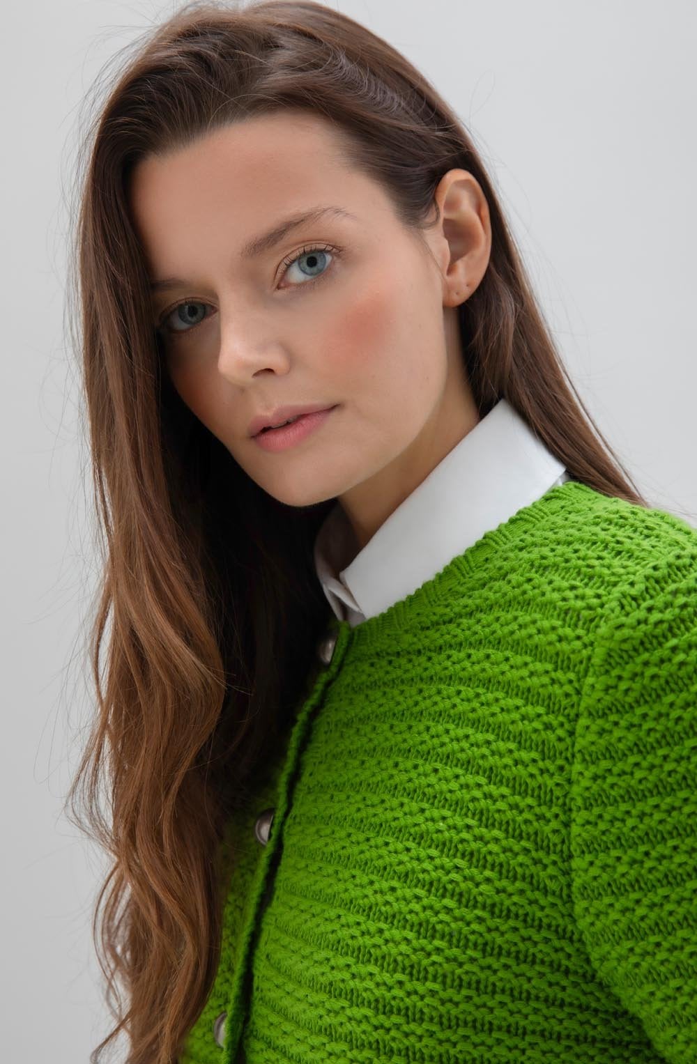 Green Cotton Mix Chunky Knit Cardigan