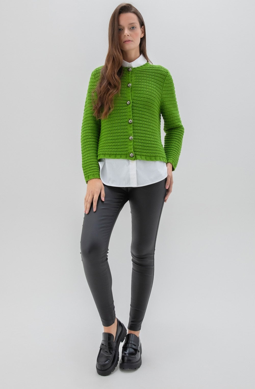 Green Cotton Mix Chunky Knit Cardigan