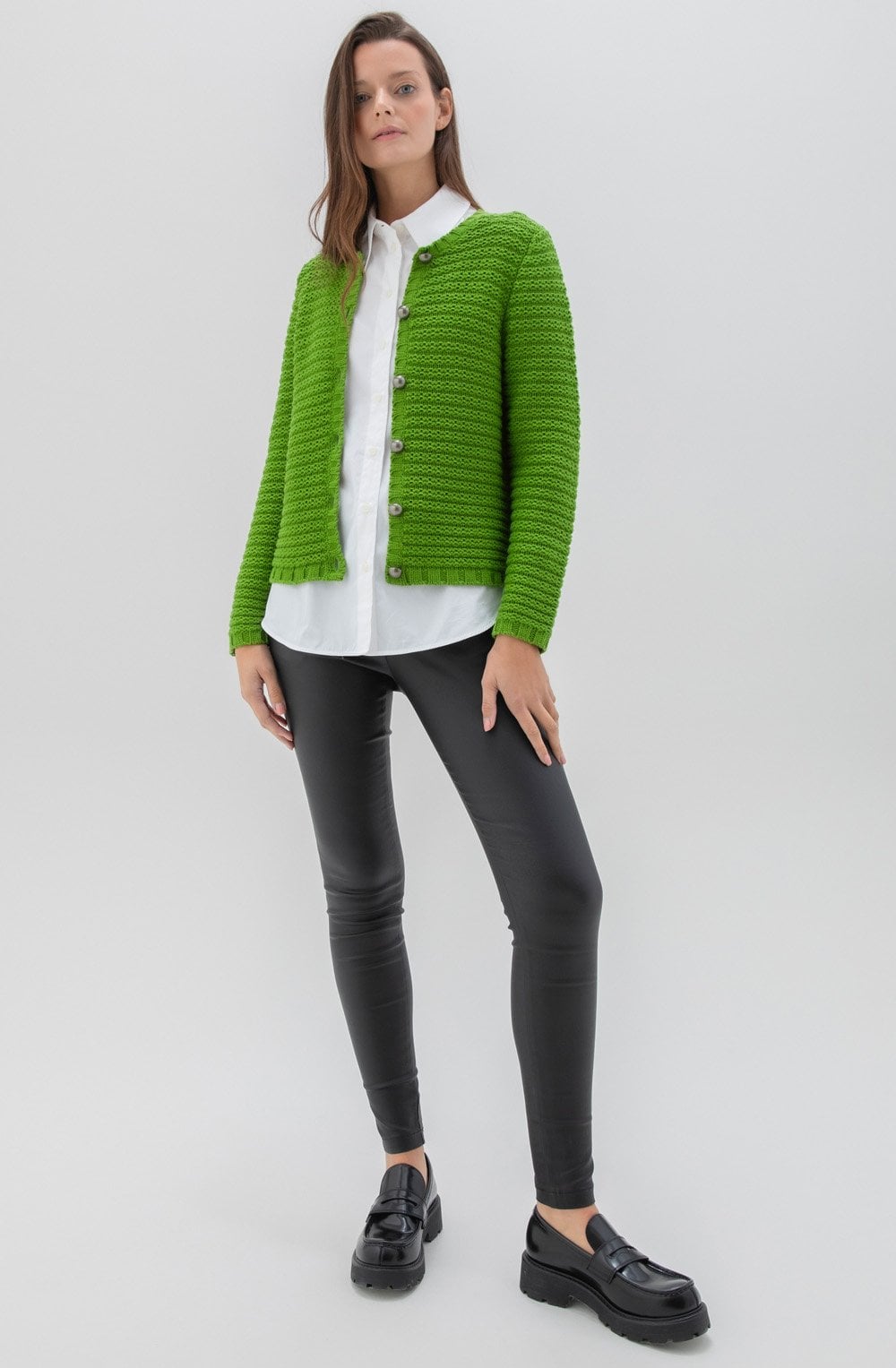 Green Cotton Mix Chunky Knit Cardigan