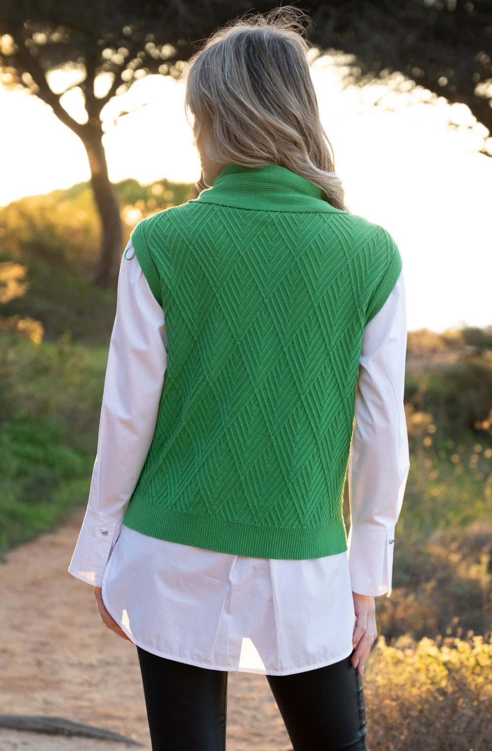Green Cowl Neck Knitted Vest