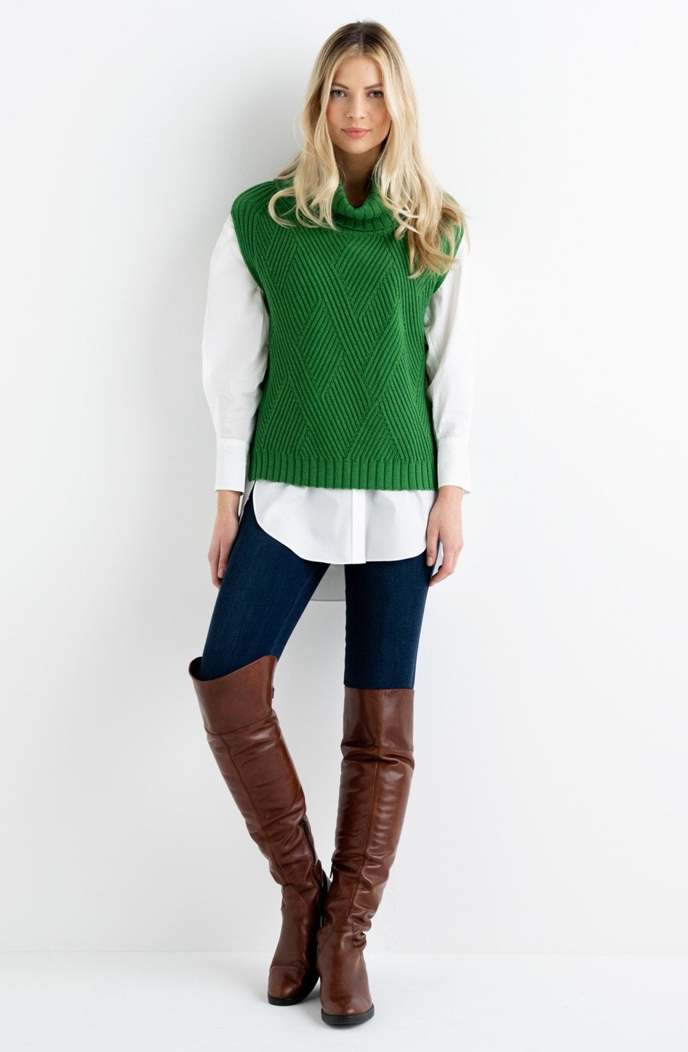 Green Cowl Neck Sleeveless Jumper
