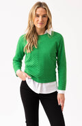 Green Diagonal Ribbed Knit Jumper