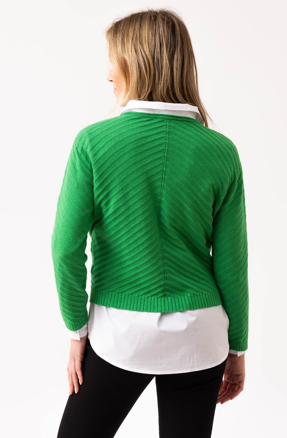 Green Diagonal Ribbed Knit Jumper