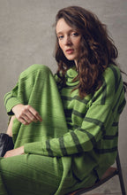 Green Distorted Stripe Cowl Neck Jumper
