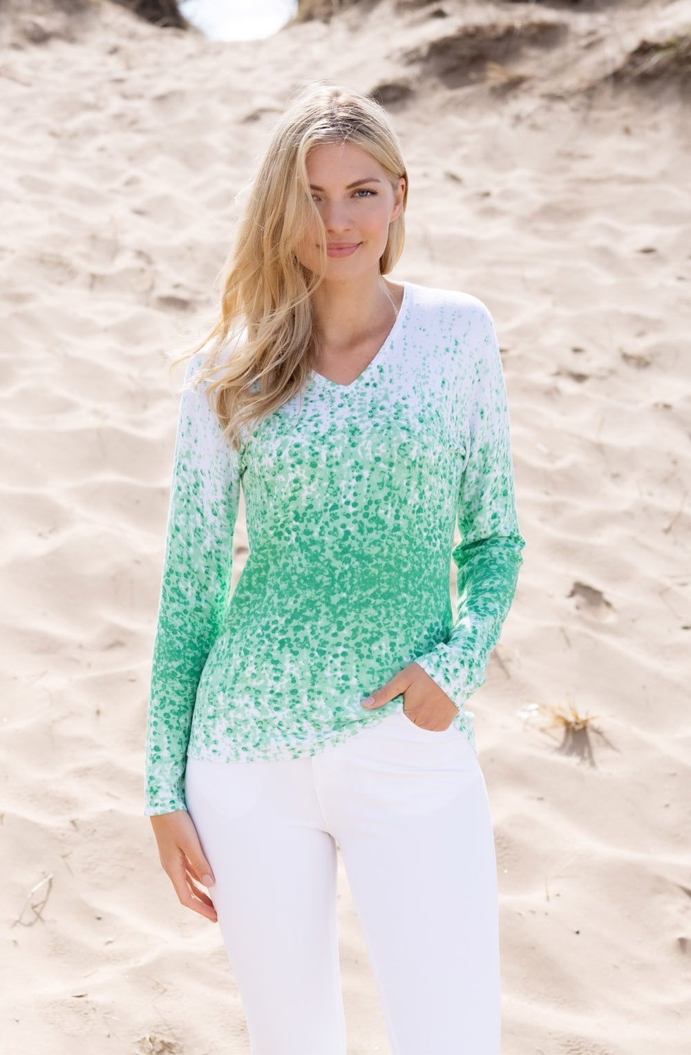 Green Flecked V Neck Sweater