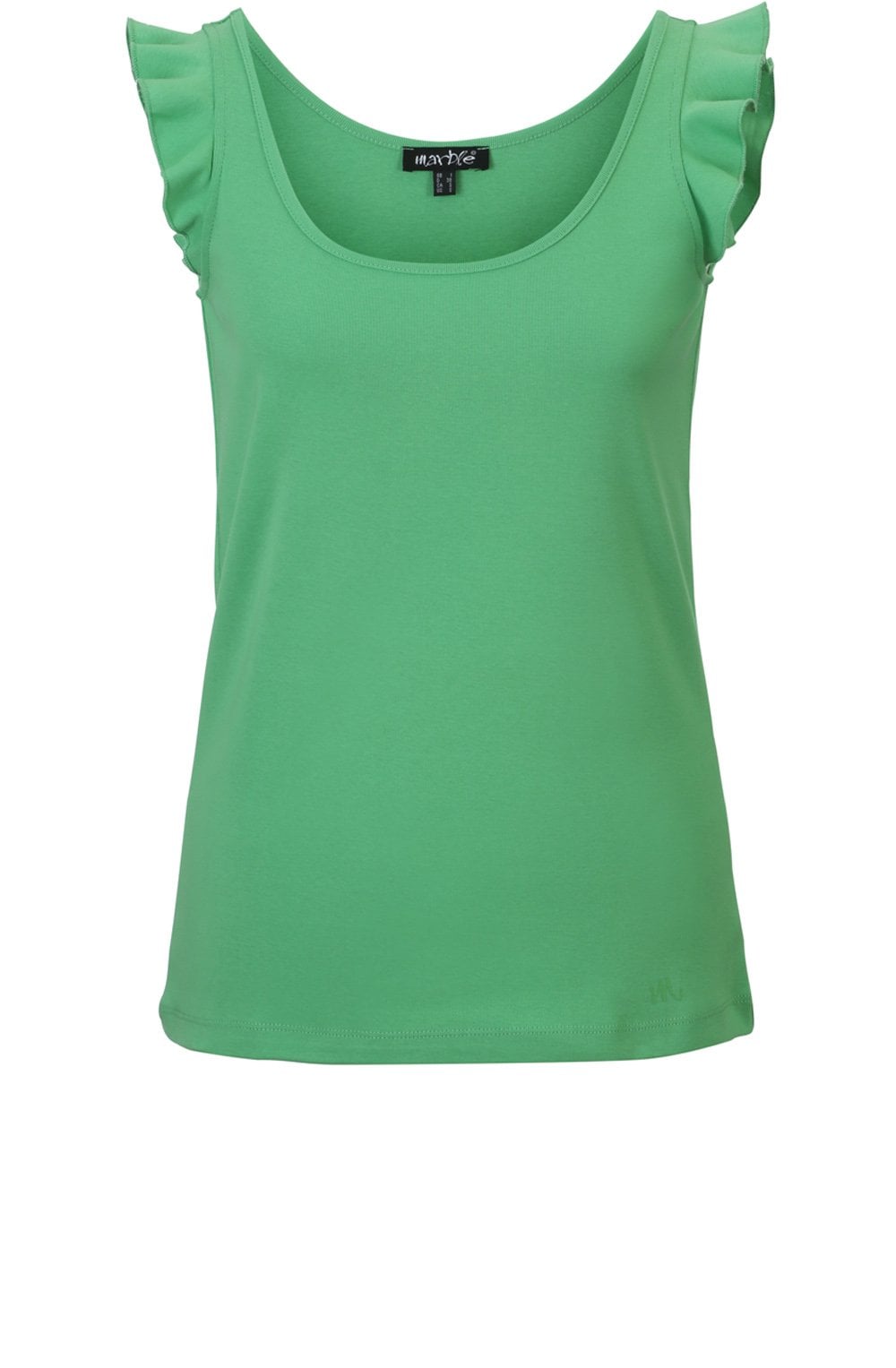 Green Frilled Shoulder Jersey Vest Top