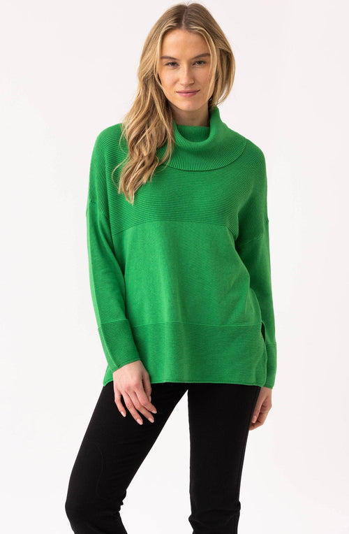 Green Textured Knit Oversized Cowl Neck Jumper