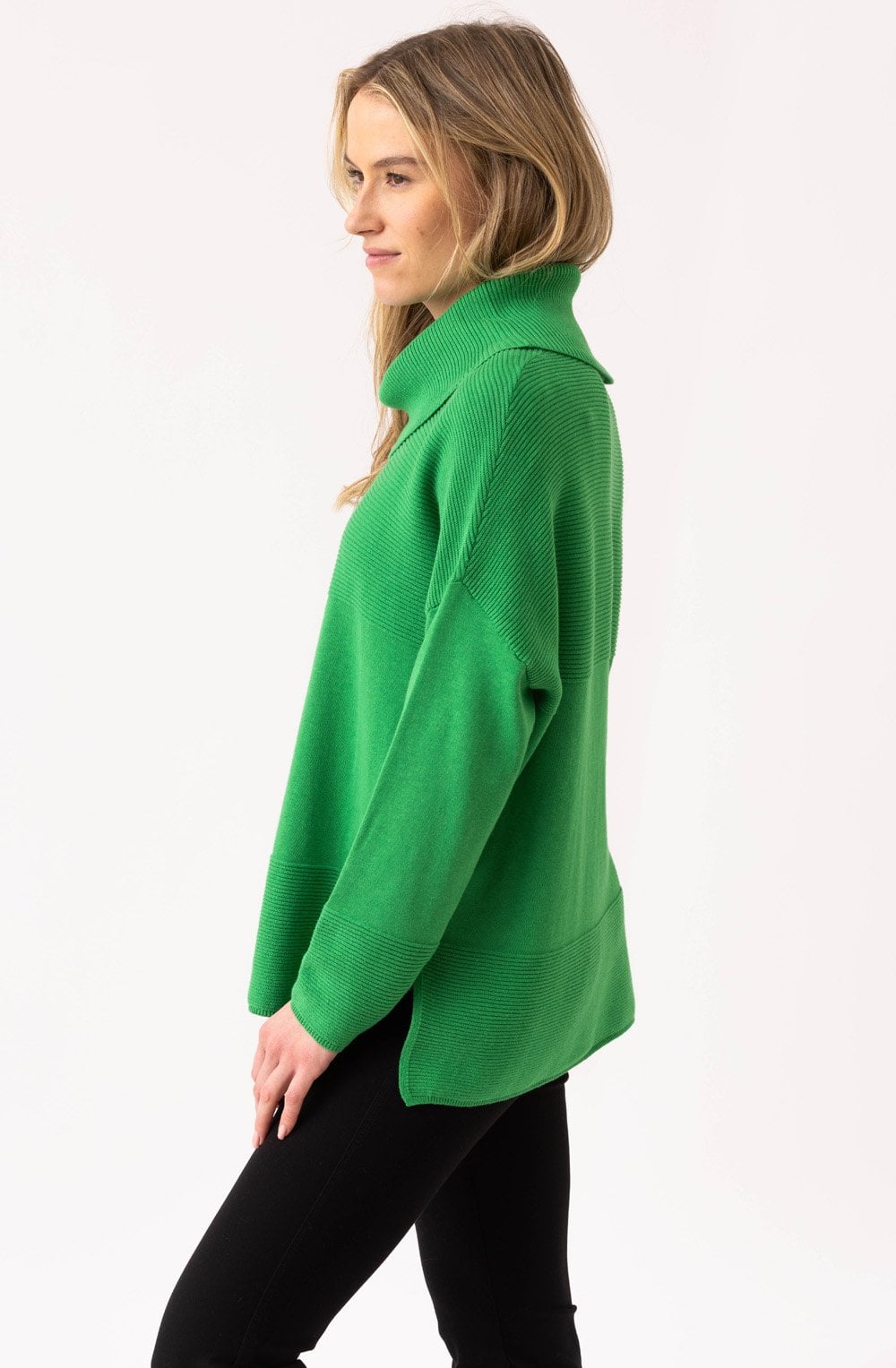 Green Textured Knit Oversized Cowl Neck Jumper