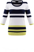 Green White and Navy Striped Sleeve Jumper