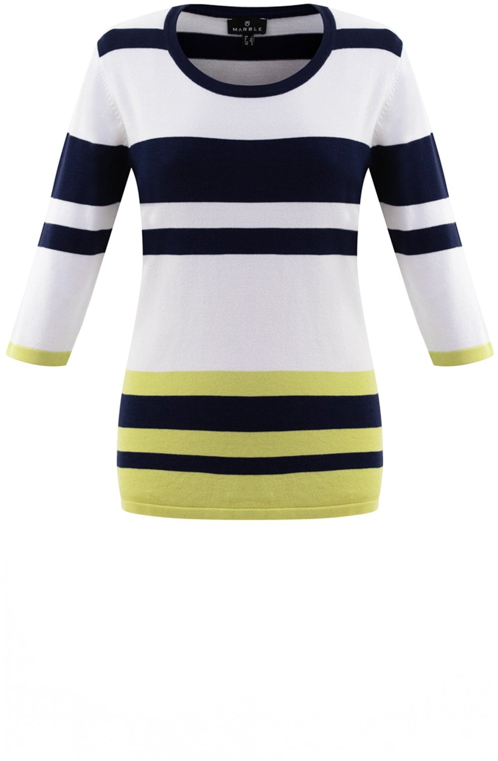 Green White and Navy Striped Sleeve Jumper