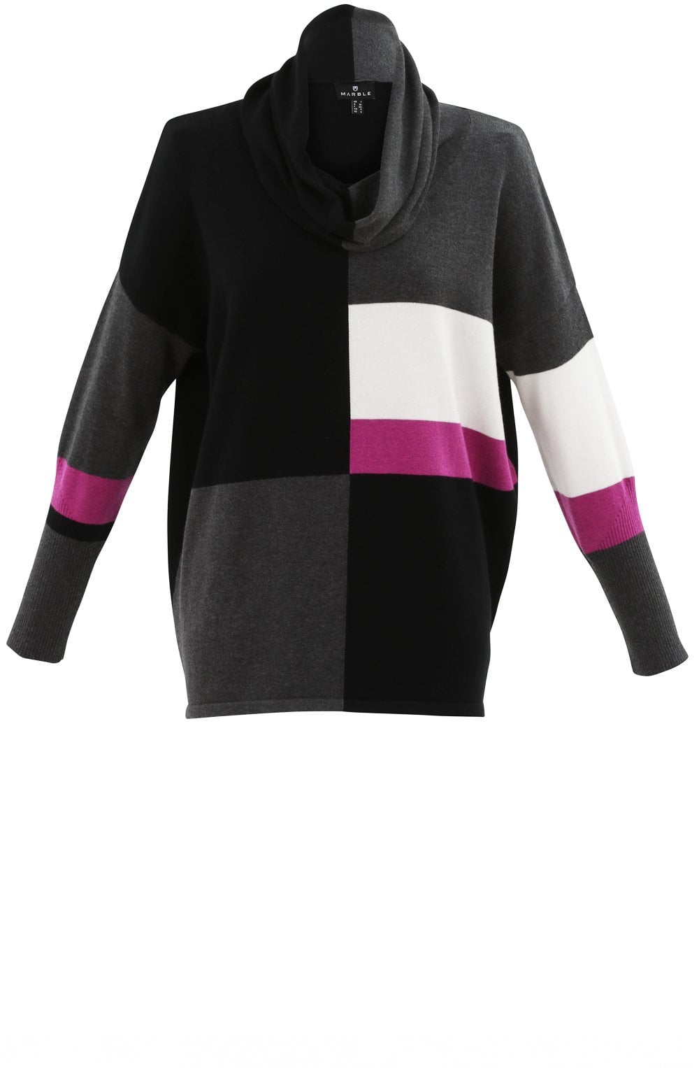 Grey and Pink Cowl Neck Oversized Jumper