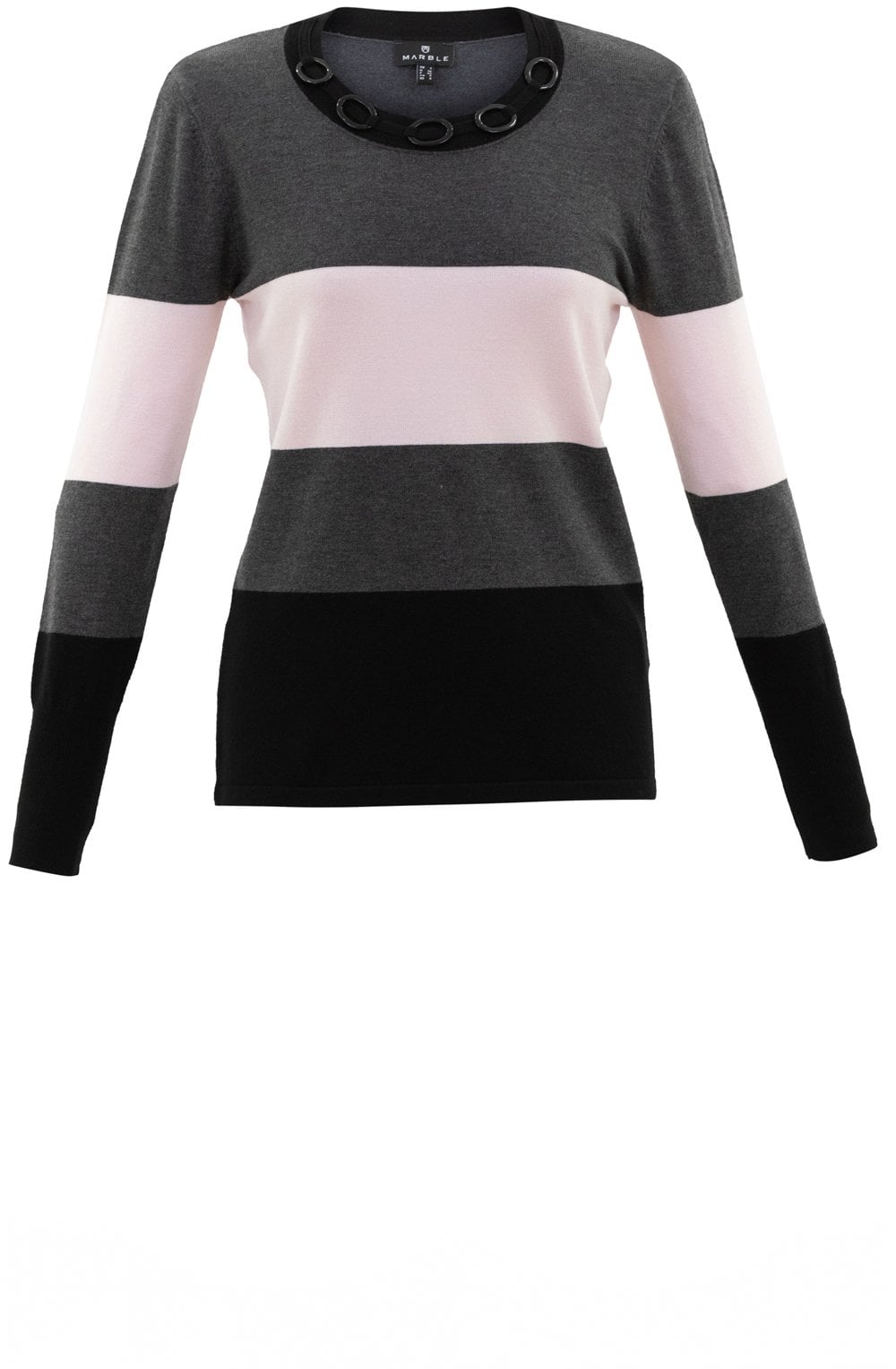 Grey and Pink Neck Detail Jumper