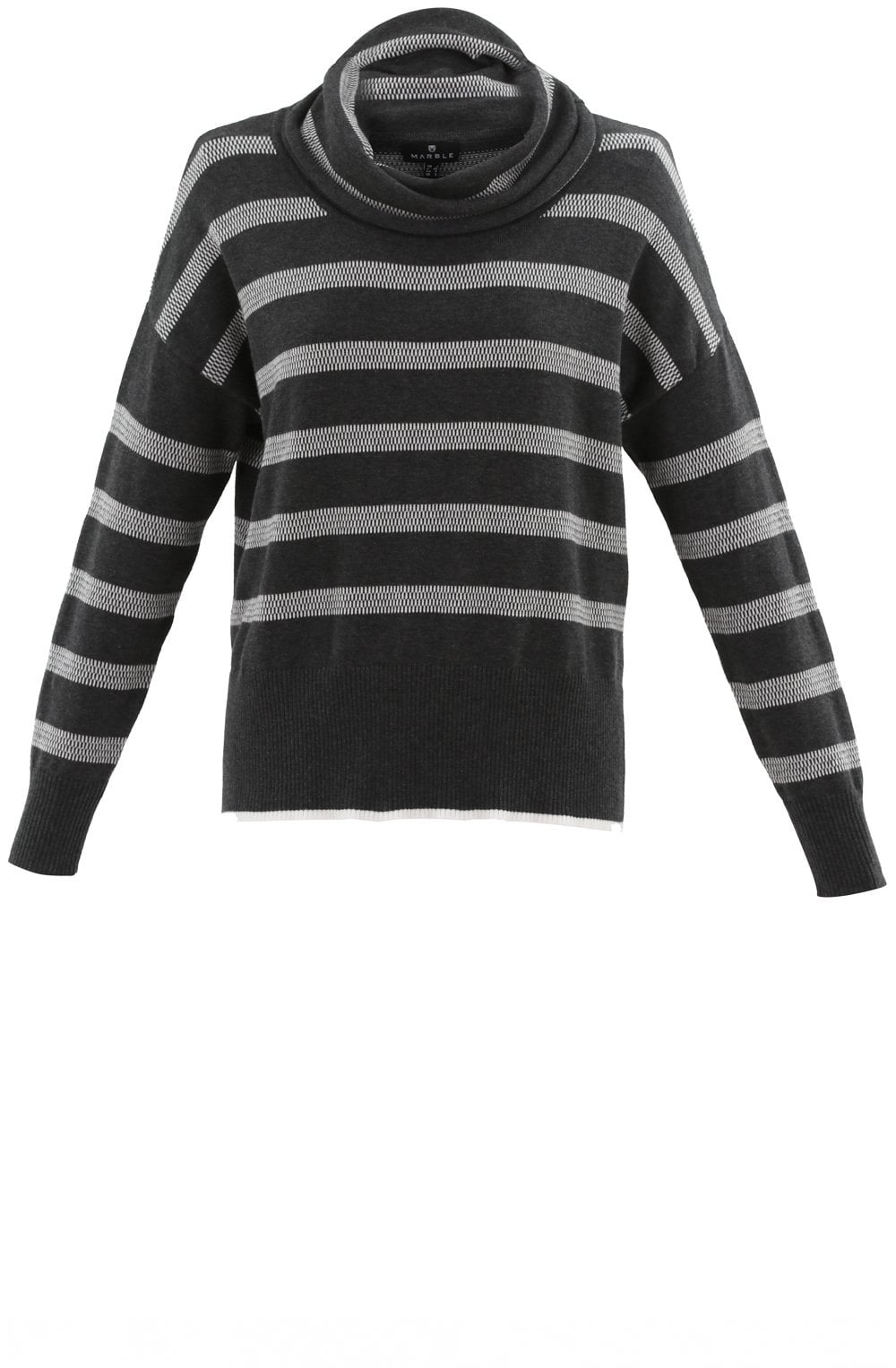 Grey Distorted Stripe Cowl Neck Jumper