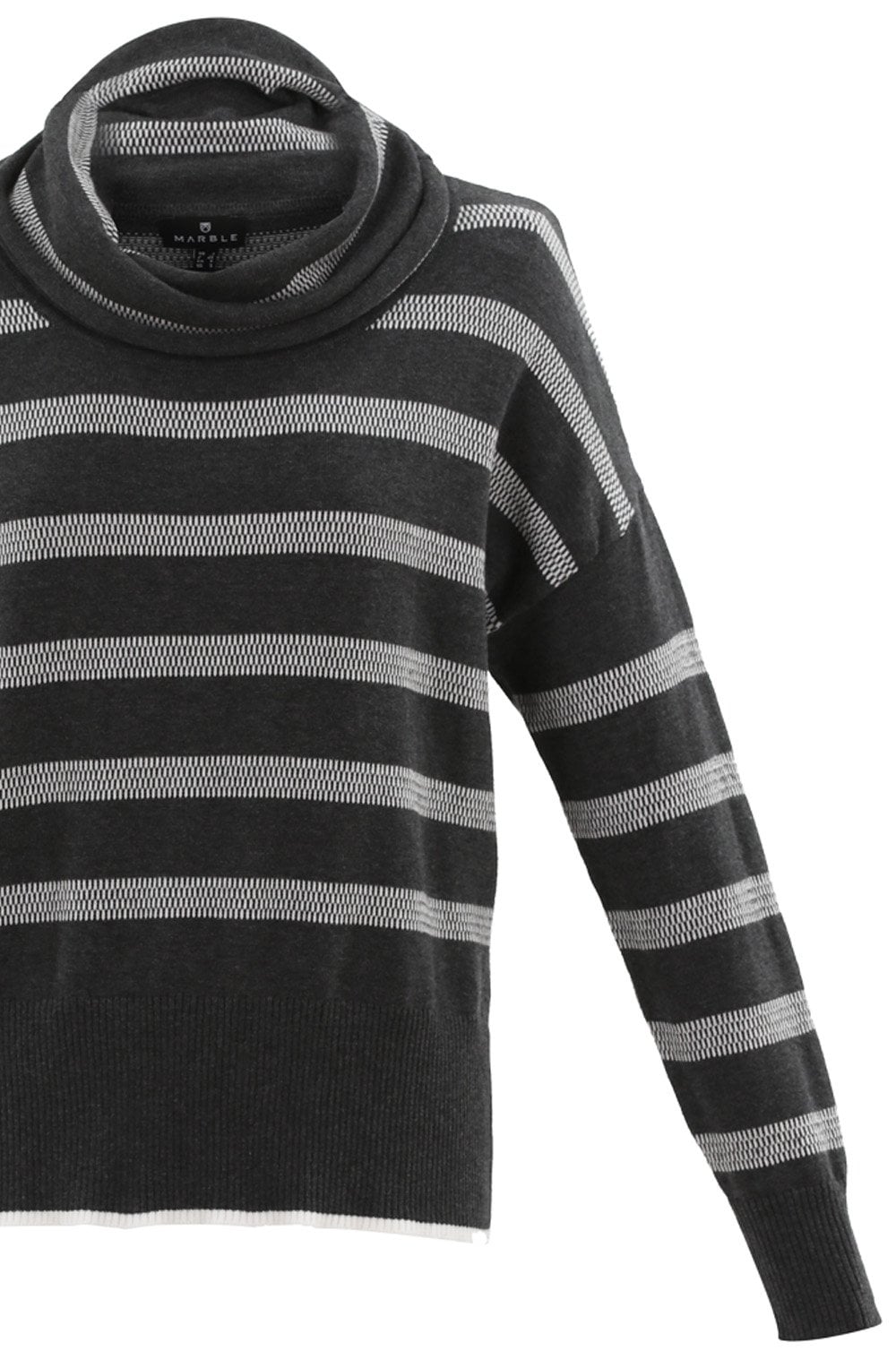 Grey Distorted Stripe Cowl Neck Jumper