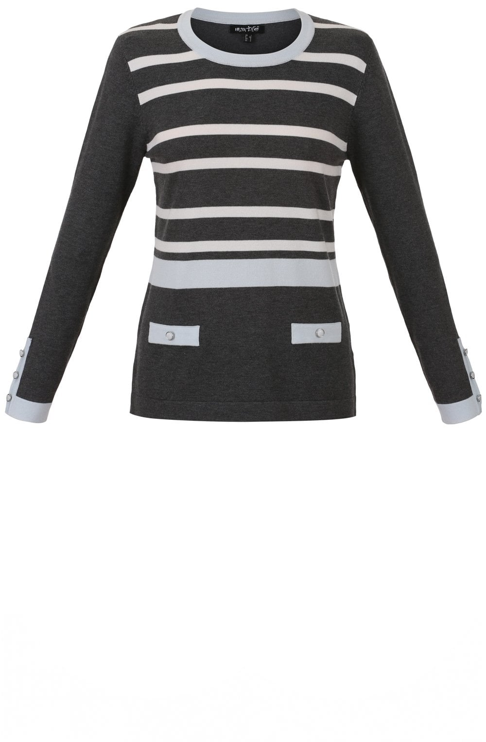 Grey & ice blue Striped Jumper