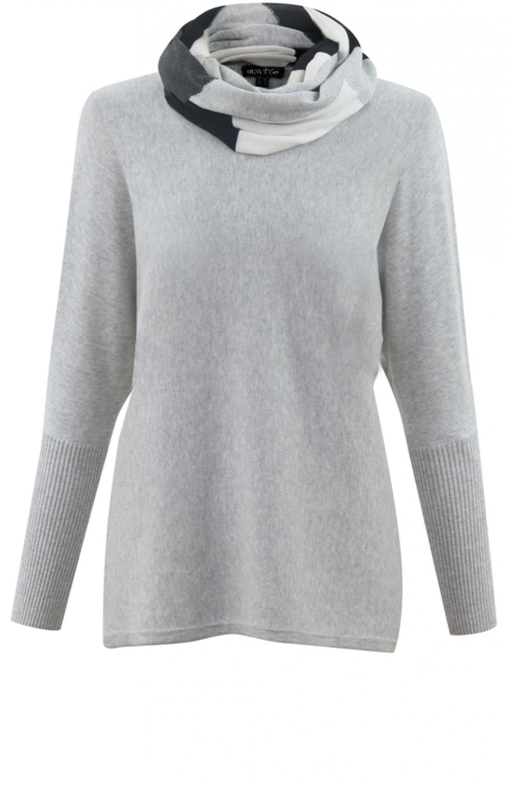 Grey Jumper with Striped Snood