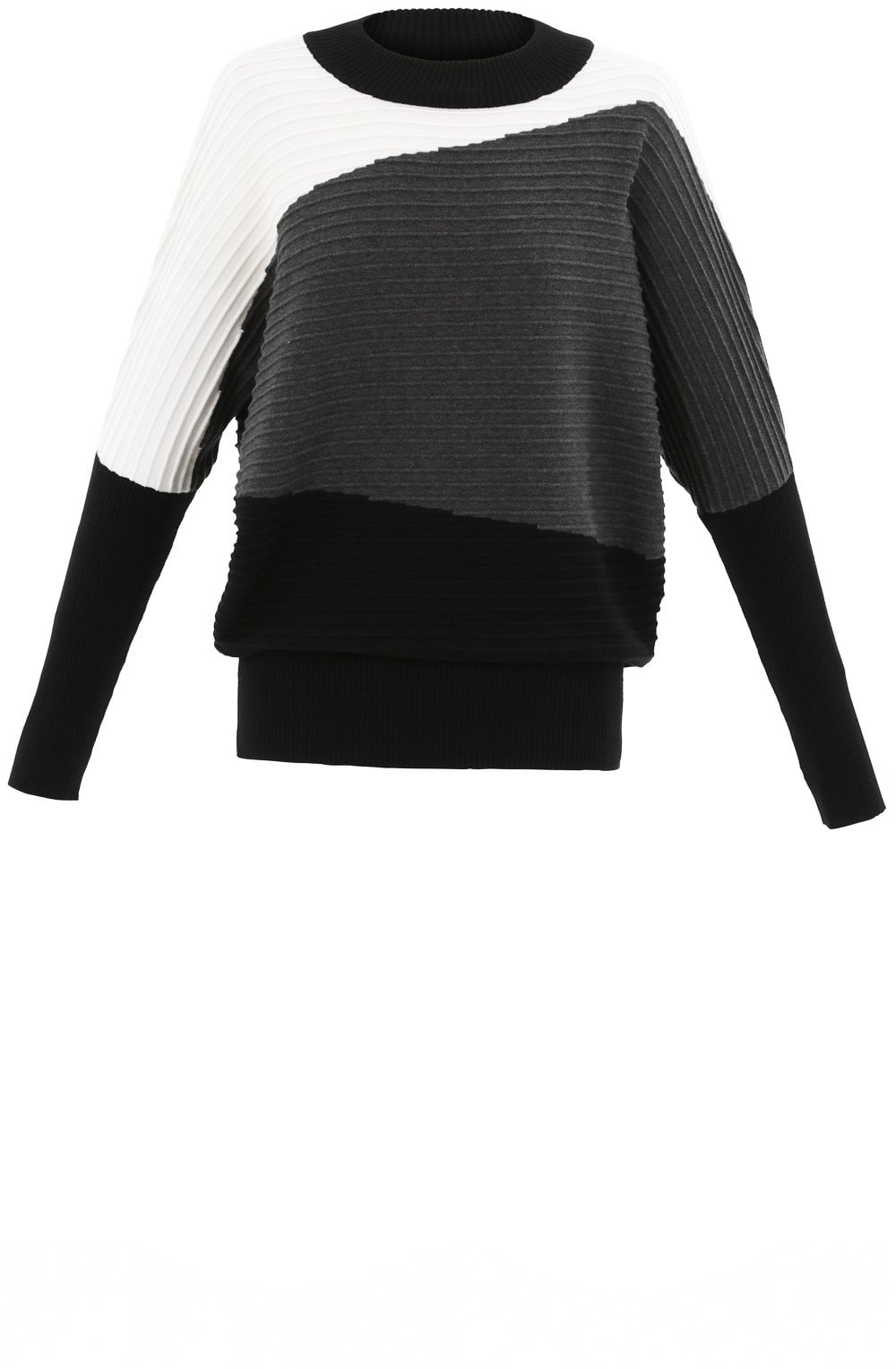Grey Ribbed Knit Batwing Jumper