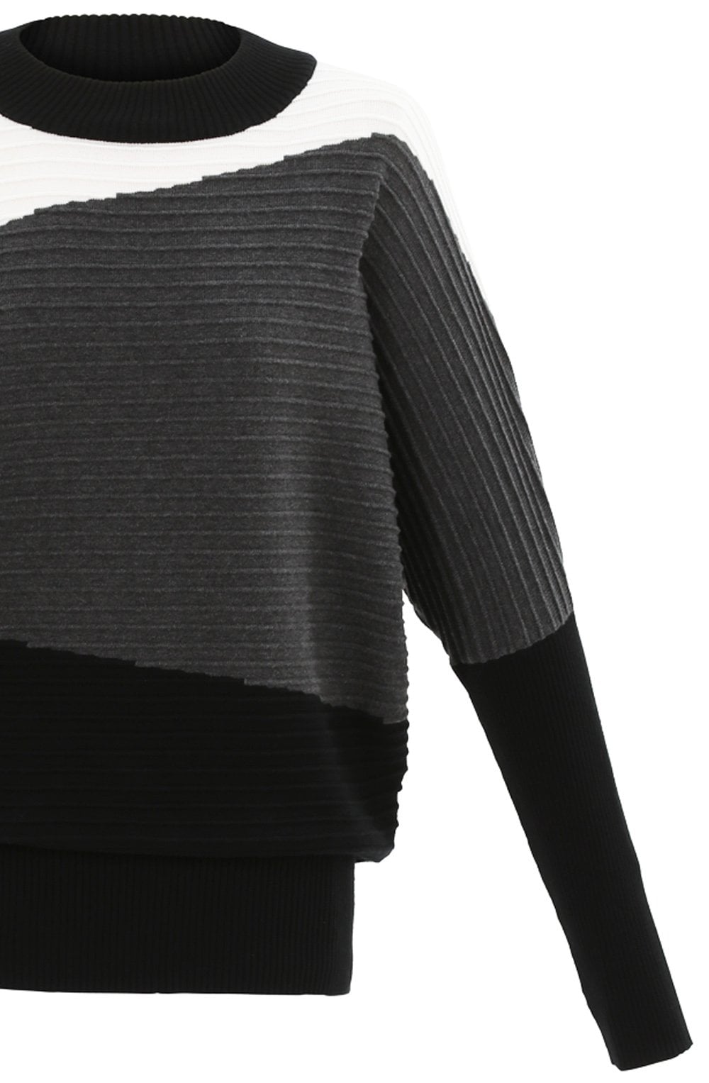 Grey Ribbed Knit Batwing Jumper