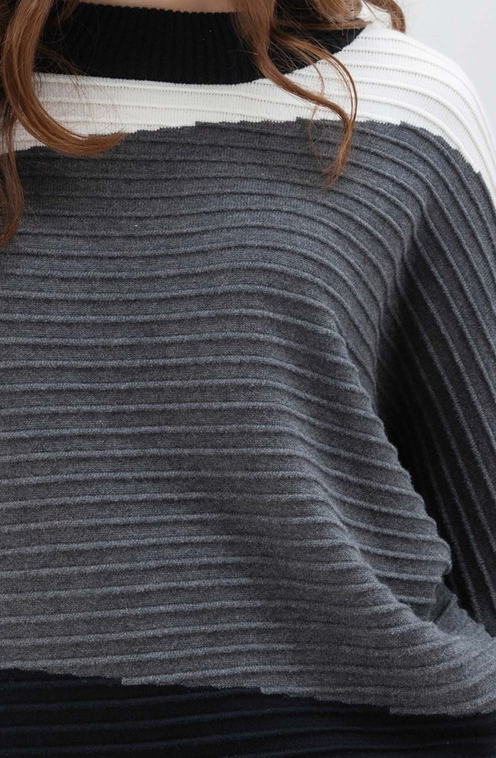 Grey Ribbed Knit Batwing Jumper