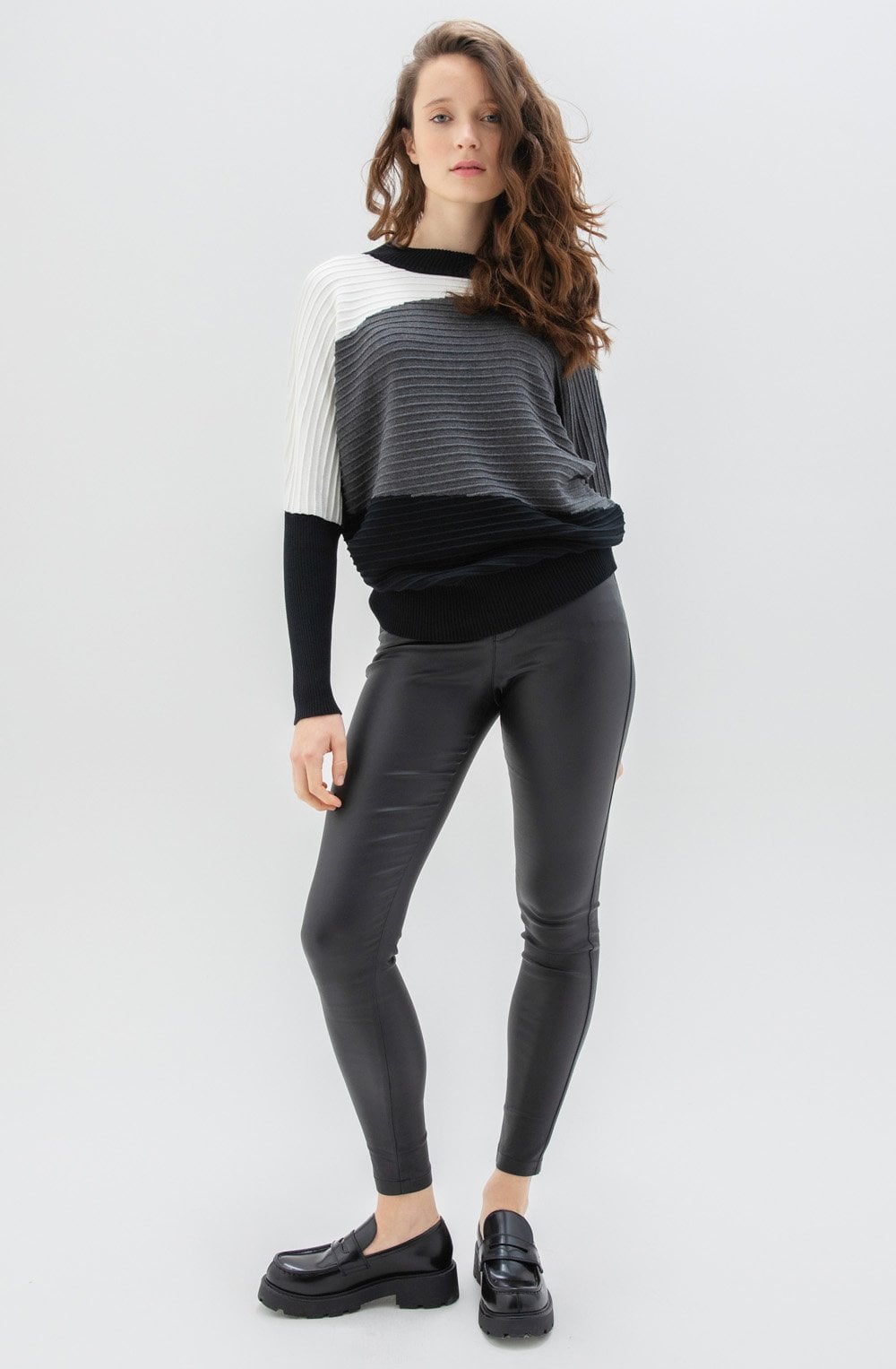 Grey Ribbed Knit Batwing Jumper