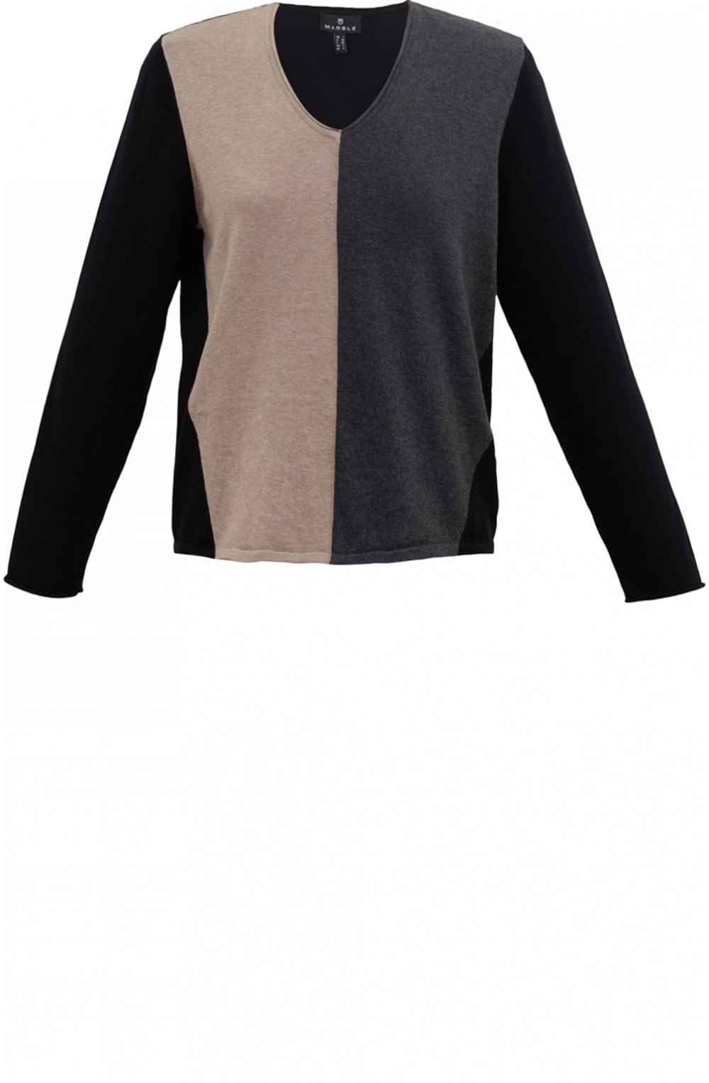 Grey & Tan Block Design Jumper