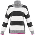 Grey & White Block Stripe Jumper Pink Detail
