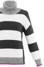 Grey & White Block Stripe Jumper Pink Detail