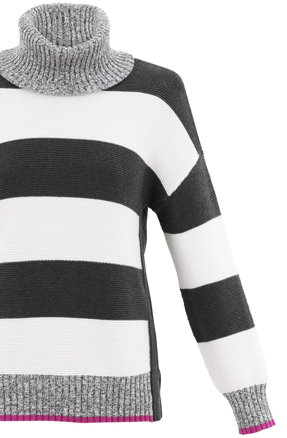 Grey & White Block Stripe Jumper Pink Detail