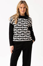 Ivory and Black Diamond Stripe Cowl Neck Jumper