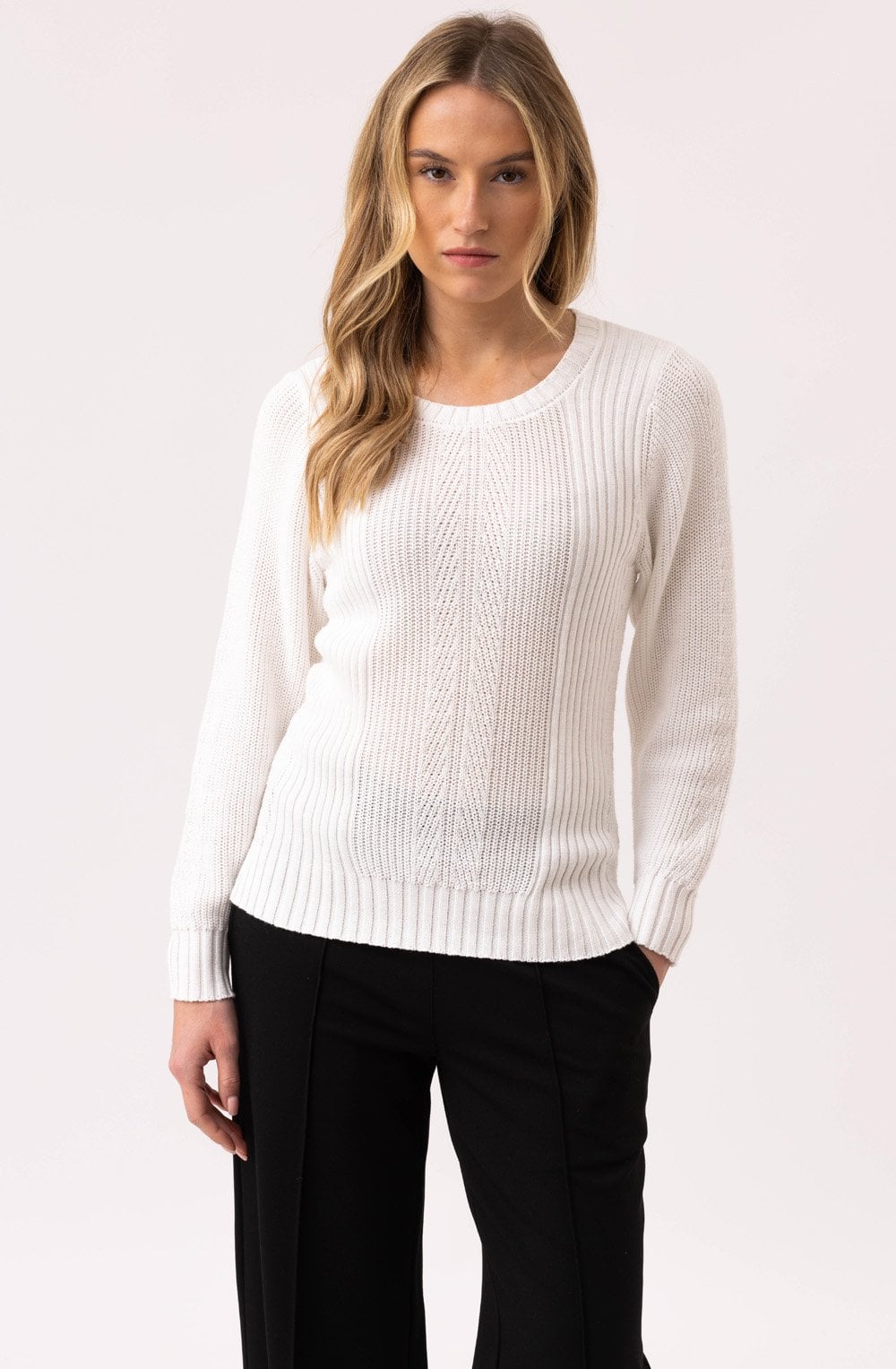 Ivory Contrast Cable Knit Jumper