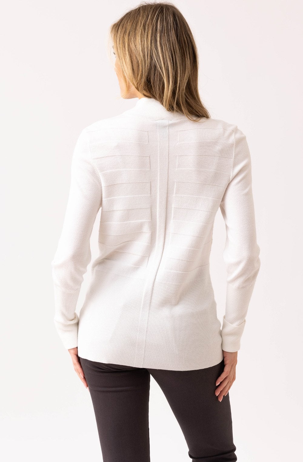 Ivory Knitted Stripe Turtle Neck Jumper